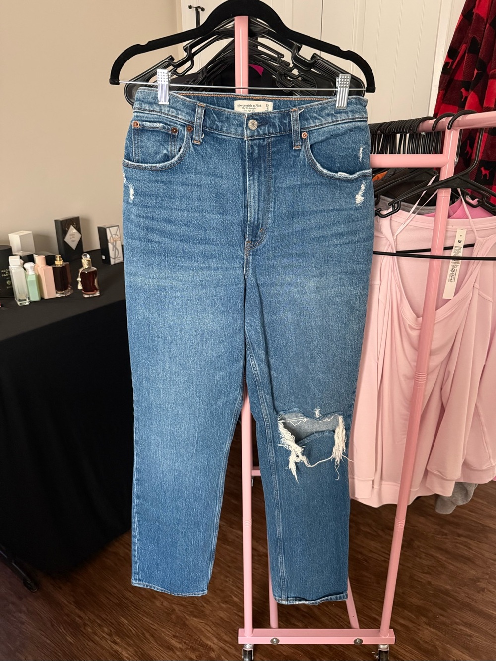 Abercrombie & Fitch Medium Blue Straight-Leg Distressed Jeans